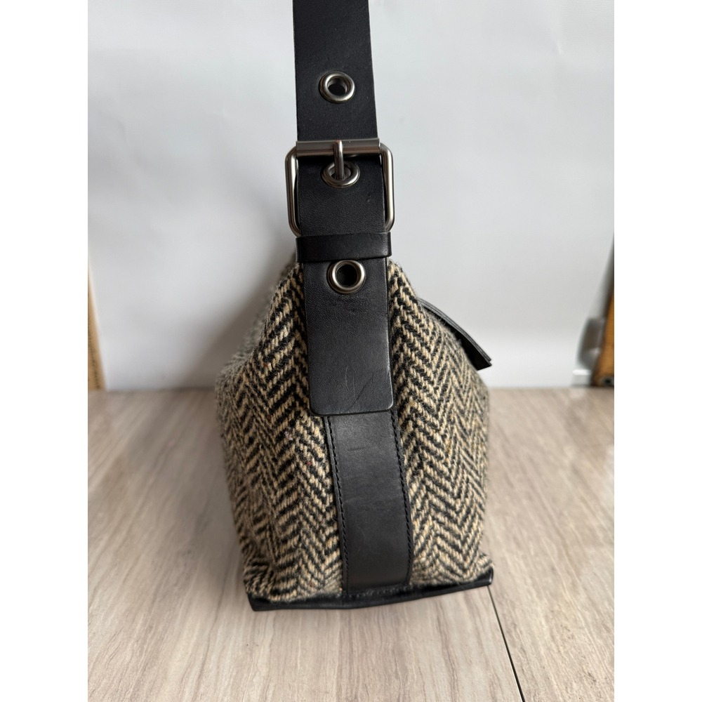 Banana Republic Wool Herringbone Hobo Bag Leather Tweed Shoulder Purse Academia - Picture 3 of 12